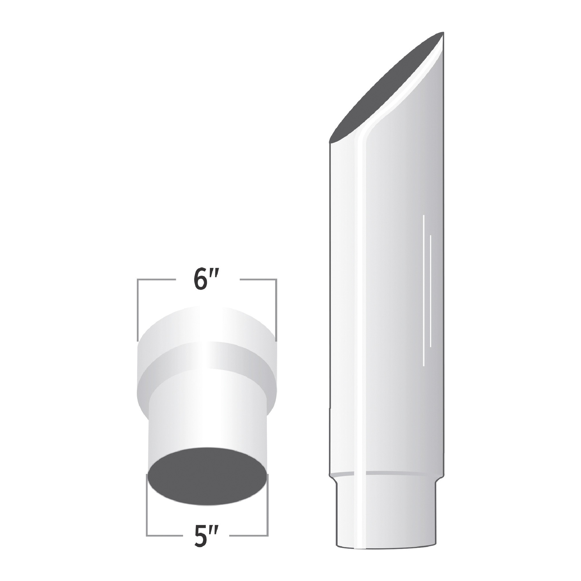 Trux Accessories 6in. - 5in. Reduced Dia. Mitered Top Truck Exhaust Stack, 60in.L, Chrome, Model# TSK65-MO60